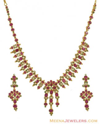 22Kt Ruby And Emerald Necklace Set - StPs7312 - 22Kt Gold Necklace and ...