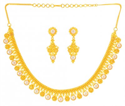 22Karat Gold Necklace Earring Set ( Gold Designer Sets )