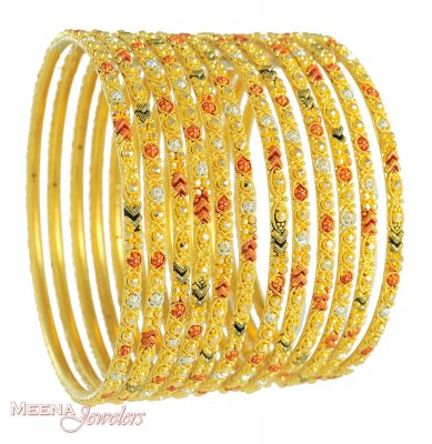 Gold Set of 6 Bangles (12 shown in Pic) ( Set of Bangles )