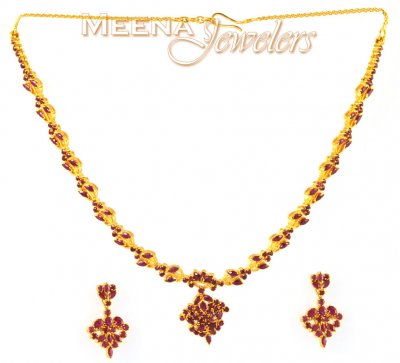 22 Kt Gold Ruby Set ( Combination Necklace Set )