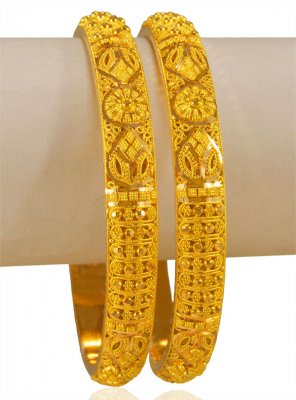 22K Gold Filigree Bangles (2 Pcs)  ( Gold Bangles )