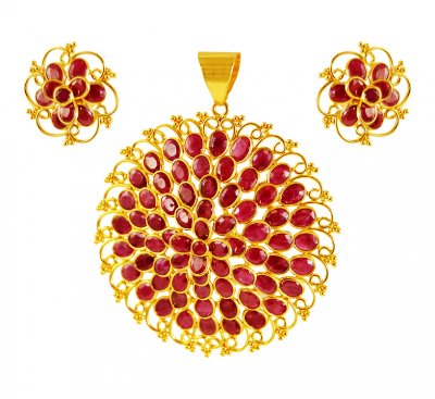 22KT Gold Ruby Pendant Set ( Precious Stone Pendant Sets )