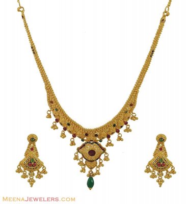 22K Gold Ruby and Emerald Set ( 22 Kt Gold Sets )