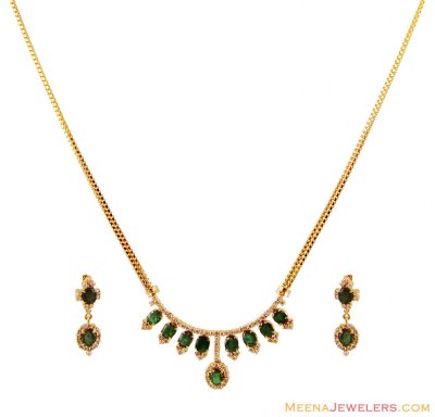 18Kt Emerald Diamond Necklace Set ( Diamond Necklace Sets )