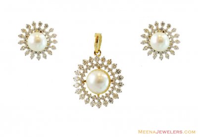 18kt Pearl,Diamond Pendant Set ( Diamond Pendant Sets )