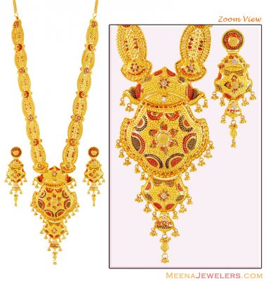 22K Three Tone Patta Necklace Set ( Bridal Necklace Sets )