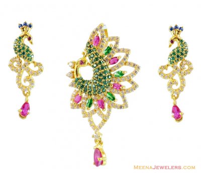 22k Colored Stones pendant Set ( Fancy Pendant Set )