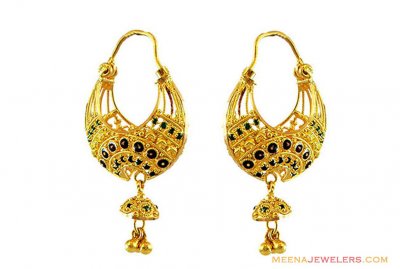 22k Meenakari Basket Bali - ErHp13141 - 22k gold bali designed ...