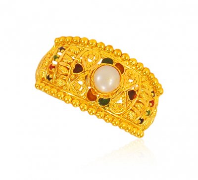 22Kt Gold Meenakari Ring  ( Ladies Gold Ring )