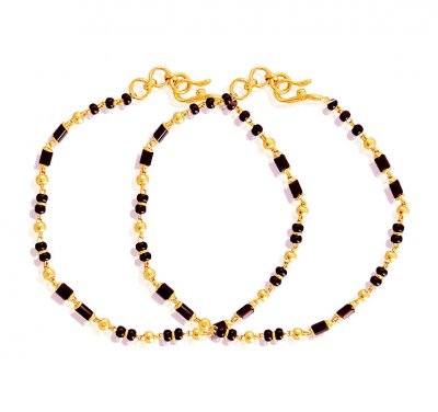 22K Gold Designer Kids Bracelet ( Black Bead Bracelets )