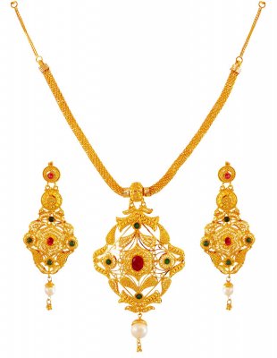 22kt Gold Precious Stones Set ( Gold Designer Sets )