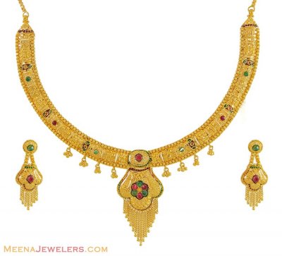 Gold Meenakari Necklace Set ( 22 Kt Gold Sets )