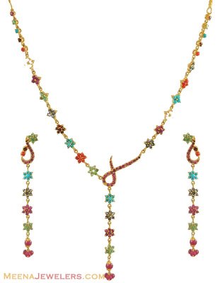 Indian Navaratan Set (22K Gold) ( Combination Necklace Set )