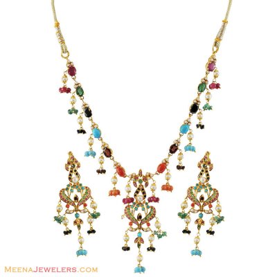 22k Navratna Necklace Set ( Gold Designer Sets )