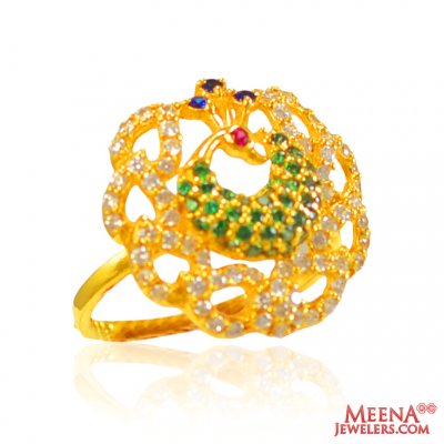 22Kt Gold CZ and Colored Stone Ring ( Ladies Rings with Precious Stones )