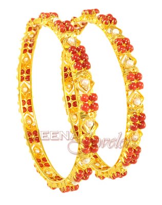 22kt Bangles Coral and Pearls ( Precious Stone Bangles )