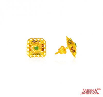 22Kt Gold Earrings (Meenakari) ( 22 Kt Gold Tops )