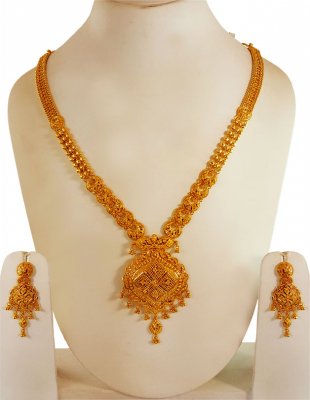 22K Gold Long Necklace Earring Set ( 22 Kt Gold Sets )