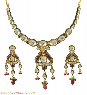 22K Designer Kundan Necklace Set ( Antique Necklace Sets )