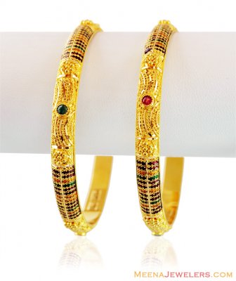 22K Meena Filigree Bangles (2PC) ( Gold Bangles )