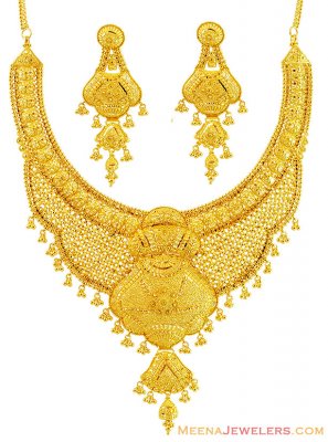 Fancy Bridal Gold Necklace Set 22k ( Bridal Necklace Sets )