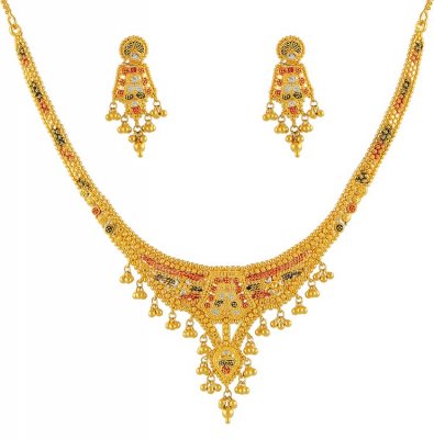 Gold Three Tone Necklace Set ( 22 Kt Gold Sets )