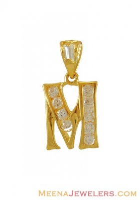 22K Designer Pendant With Initial(M) ( Initial Pendants )