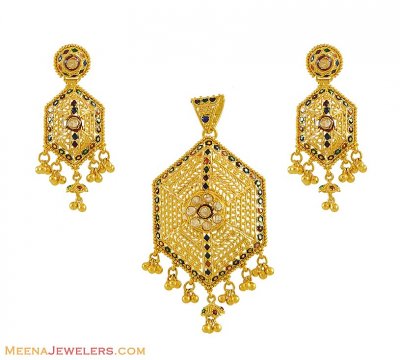 Gold Meenakari Pendant Set(22k) ( Gold Pendant Sets )