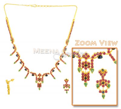 22K Ruby, Emerald And Sapphire Set ( Combination Necklace Set )