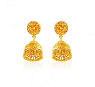 22k Gold Fancy Jhumka - ErFc18117 - 22K Gold Jhumka. Earrings are ...