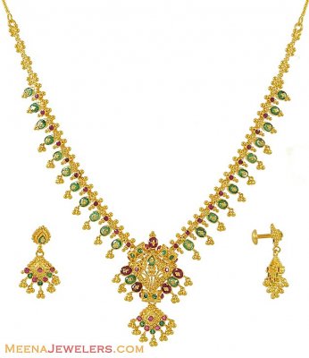 22k Designer Ruby, Emerald Set ( Combination Necklace Set )