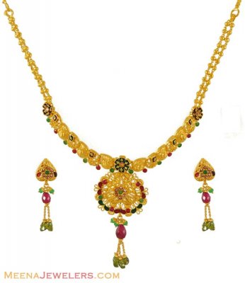 22K Gold Necklace Set ( Antique Necklace Sets )