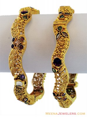 22k Antique Stones Kada(2 Pcs) ( Antique Bangles )