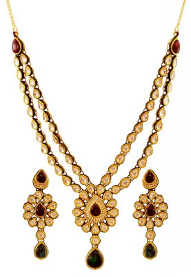 22K Gold Kundan Necklace Set ( Antique Necklace Sets )