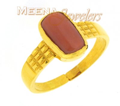22kt Gold Coral Birthstone Ring ( Astrological BirthStone Rings )