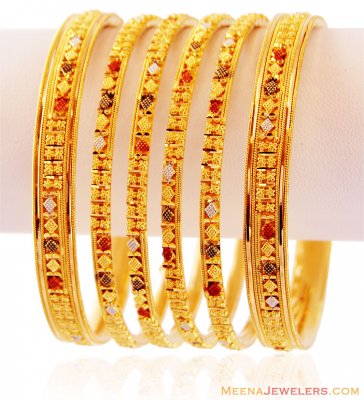 Multi Tone Gold Bangles Set ( Set of Bangles )