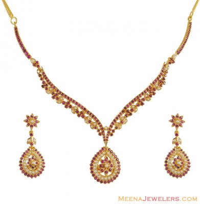 22k Designer Ruby With Pearl Set ( Ruby Necklace Sets )