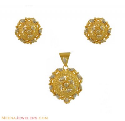 Two Tone Filigree Pendant Set (22K) ( Gold Pendant Sets )