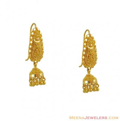 Indian Hook Earrings (22k) - ErFc8560 - 22K Gold Earrings with jhumki ...