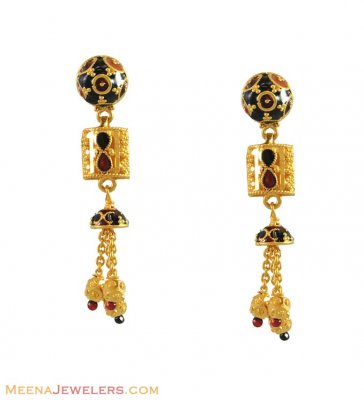 22K Designer Enamel Earrings ( 22Kt Gold Fancy Earrings )