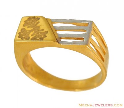 2 Tone Mens Ring (22 Karat) ( Mens Gold Ring )