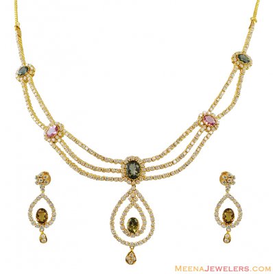 22k Gold Designer Set with CZ - StGd12556 - 22k gold necklace and ...