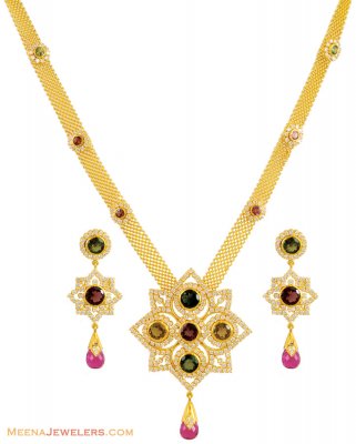 22k Gold Stones Set ( Combination Necklace Set )