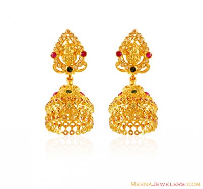 22K Lakshmi Jhumki ( Precious Stone Earrings )