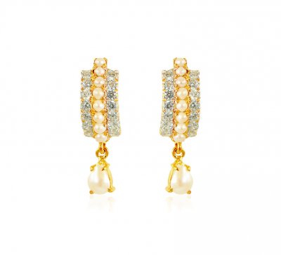 22kt Gold Pearl and CZ Earrings ( Clip On Earrings )