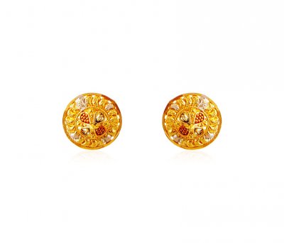 22K 3 Tone Gold Tops Earrings ( 22 Kt Gold Tops )