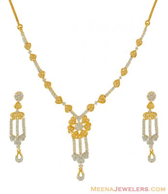 22k Two Tone Necklace Set ( Gold Designer Sets )