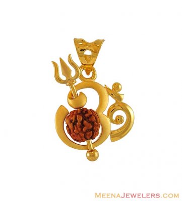 Gold Om and Rudraksh Pendant ( Om Pendants )