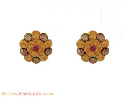 22K Multicolour Gold Earrings ( 22 Kt Gold Tops )