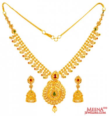 22 Kt Uncut Diamond Necklace Set ( Diamond Necklace Sets )